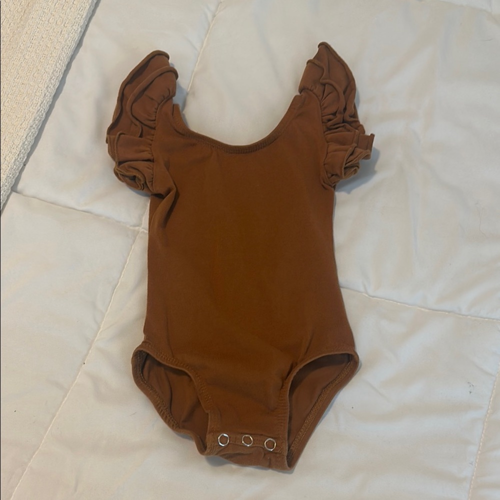 Brown Ruffled Sleeve Kids One Piece